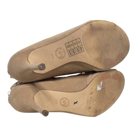 Michael Kors Yvonne Size 8.5M Yvonne Peep Toe Beige Bedazzled Zip Up High Heels - Picture 5 of 9